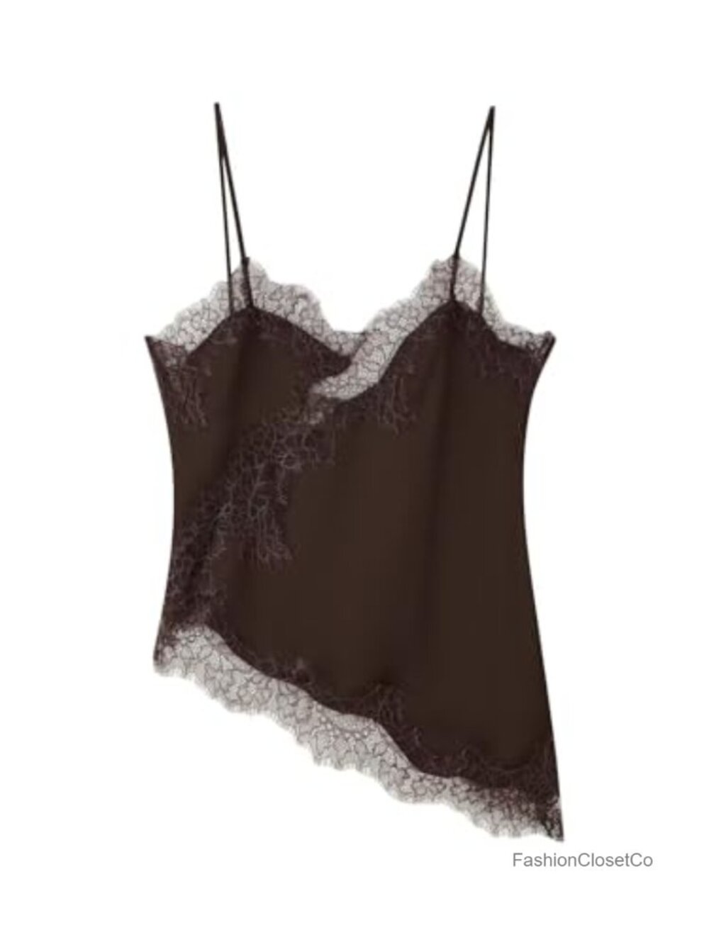 Women Satin Lace Trim Camisole Tank Top Sleeveless Side Split Going Out - Picture 3 of 4